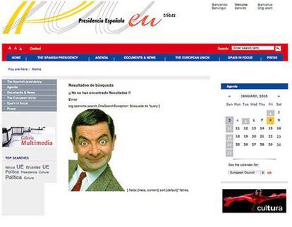 Captura de la web de la presidencia española de la UE poco después de haber sido hackeada.