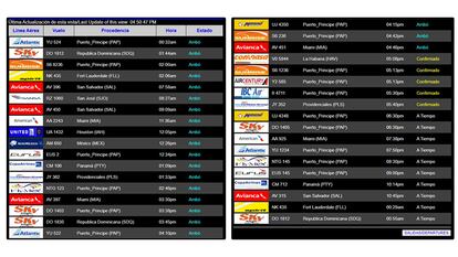 El tablero de llegadas del aeropuerto Augusto C. Sandino muestra 16 vuelos provenientes de Puerto Príncipe (Haití), en un sólo día.