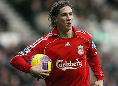 Fernando Torres, tras marcar el primer gol del Liverpool al Derby County (1-2) el pasado miércoles.