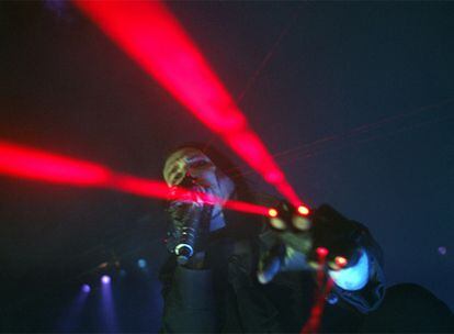 Marilyn Manson, durante su actuación de anoche en el Palacio de los Deportes.