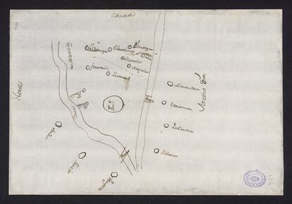 Mapa enviado por el párroco de Fermoselle al geógrafo de Carlos III, Tomás López, con su término municipal.
