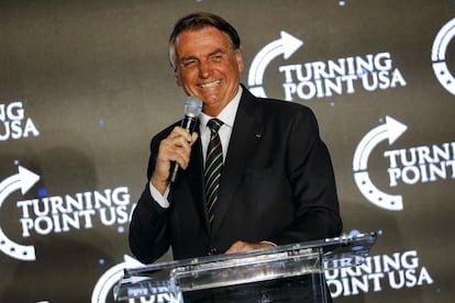 Jair Bolsonaro, expresidente de Brasil, durante el evento Turning Point USA el viernes 3 de febrero de 2023 en Florida (EE.UU).