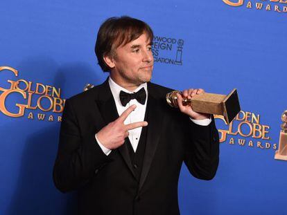 Richard Linklater celebra el Globo de Oro al mejor director por &#039;Boyhood&#039;. 