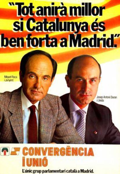 Cartel electoral de CiU para las elecciones generales de 1982 con Miquel Roca (izquierda) y Duran Lleida. .