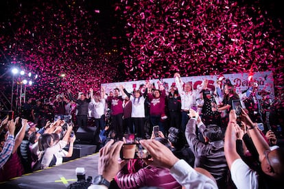 Delfina Gómez celebra su triunfo electoral en Toluca (Estado de México), el 4 de junio.