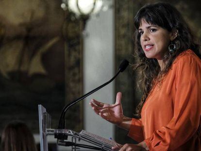 La candidata de Adelante Andalucía, Teresa Rodríguez, este jueves en Sevilla.