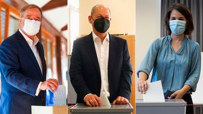 Armin Laschet (CDU), Olaf Scholz (SPD) y Annalena Baerbock (Los Verdes) votan este domingo en las elecciones alemanas.