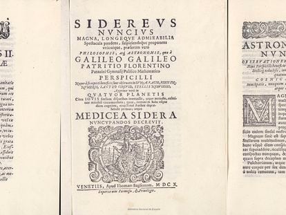 Páginas de la copia falsa del tratado astronómico 'Sidereus Nuncius' de Galileo.