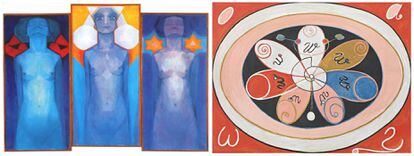'Evolution' (1911), de Piet Mondrian, y 'Evolution' (1908), de Hilma af Klint.