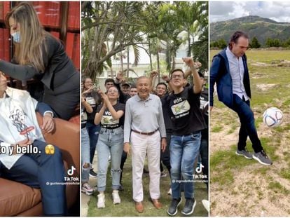 Fotogramas de videos compartidos en redes sociales por los candidatos Gustavo Petro, Rodolfo Hernández y Fico Gutiérrez.