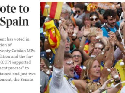Noticia de apertura del periódico británico 'The Times': "Los catalanes votan separarse de España".