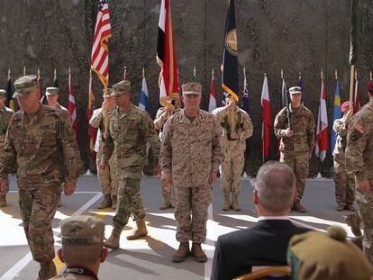 Ceremonia militar de las tropas estadounidenses en una base en Bagdad el pasado septiembre.