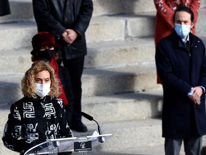 La presidenta del Congreso, Meritxell Batet, junto al vicepresidente segundo del Gobierno, Pablo Iglesias, en la celebración del Día de la Constitución en el Congreso de los Diputados, el pasado 6 de diciembre.