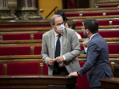 Quim Torra i Pere Aragonè al ple del Parlament de Catalunya.