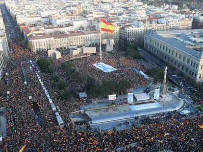 La plaza de Colón, durante la manifestación de ayer en Madrid.