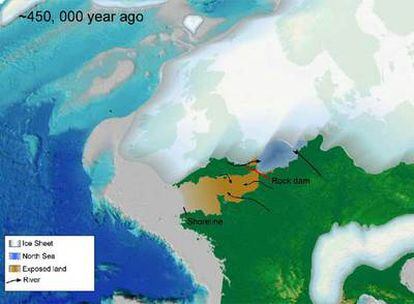 Imagen de un mapa de cómo debió de ser Europa hace 450.000 años