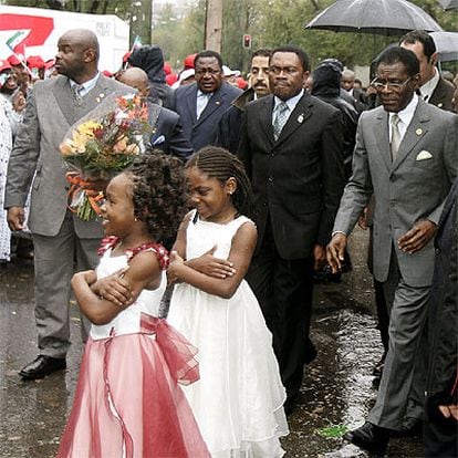 Teorodo Obiang, antes de inaugurar la nueva sede de la embajada de Guinea Ecuatorial en España.