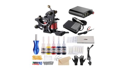 Kit para tatuajes con máquina de tatuar y tintas de colores