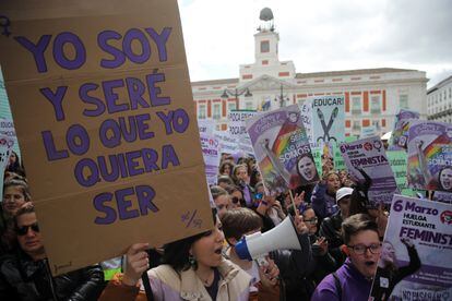 Manifestación de estudiantes feministas en Madrid, el pasado marzo.