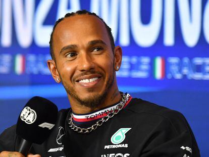 Lewis Hamilton, este jueves en la rueda de prensa previa al GP de Italia.