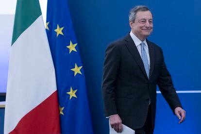 El primer ministro italiano, Mario Draghi, tras comparecer el 30 de junio en Roma.