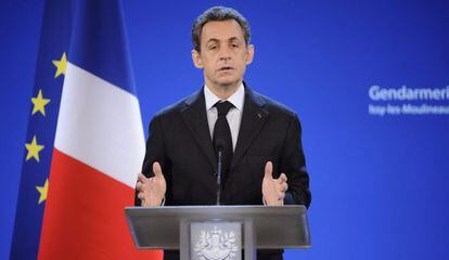 Sarkozy, en un acto p&uacute;blico, el lunes en Par&iacute;s.