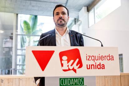 Alberto Garzón, durante su intervención este domingo ante la dirección de IU.