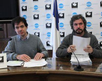 Los ediles donostiarras Jabier Vitoria (derecha) y Ricardo Burutaran, ayer en la rueda de prensa.