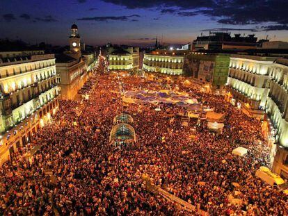 Sexto día de las protestas del 15M en la Puerta del Sol.