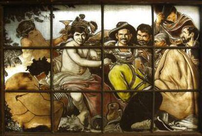 Vidriera que recrea ‘El triunfo de Baco’, de Velázquez, de Artevisa.
