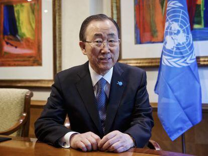 Ban Ki-moon, secretario general de la ONU, antes de la entrevista.