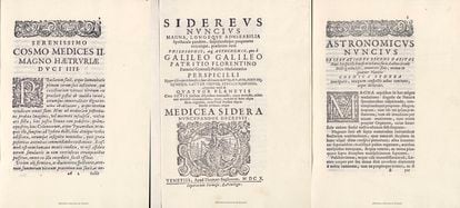 Páginas de la copia falsa del tratado astronómico 'Sidereus Nuncius', de Galileo.