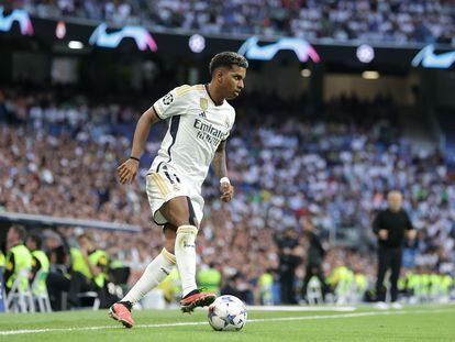 Rodrygo Goes, esta temporada contra el Unión Berlín en el Bernabéu.