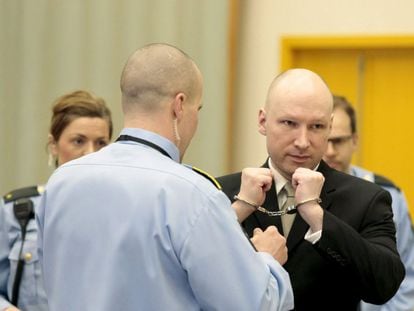 Anders Behring Breivik, este mi&eacute;rcoles en el juzgado en Skien (Noruega).