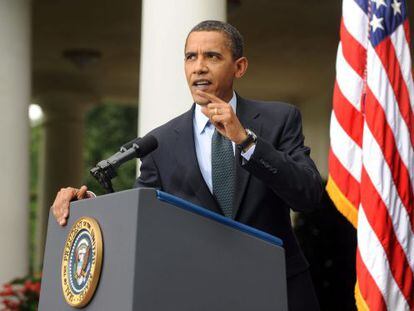 El presidente norteamericano Barack Obama durante sus declaraciones esta ma&ntilde;ana en la Casa Blanca.