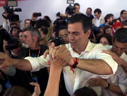 Pedro Sánchez celebra su victoria en las primarias socialistas, el pasado 21 de mayo.