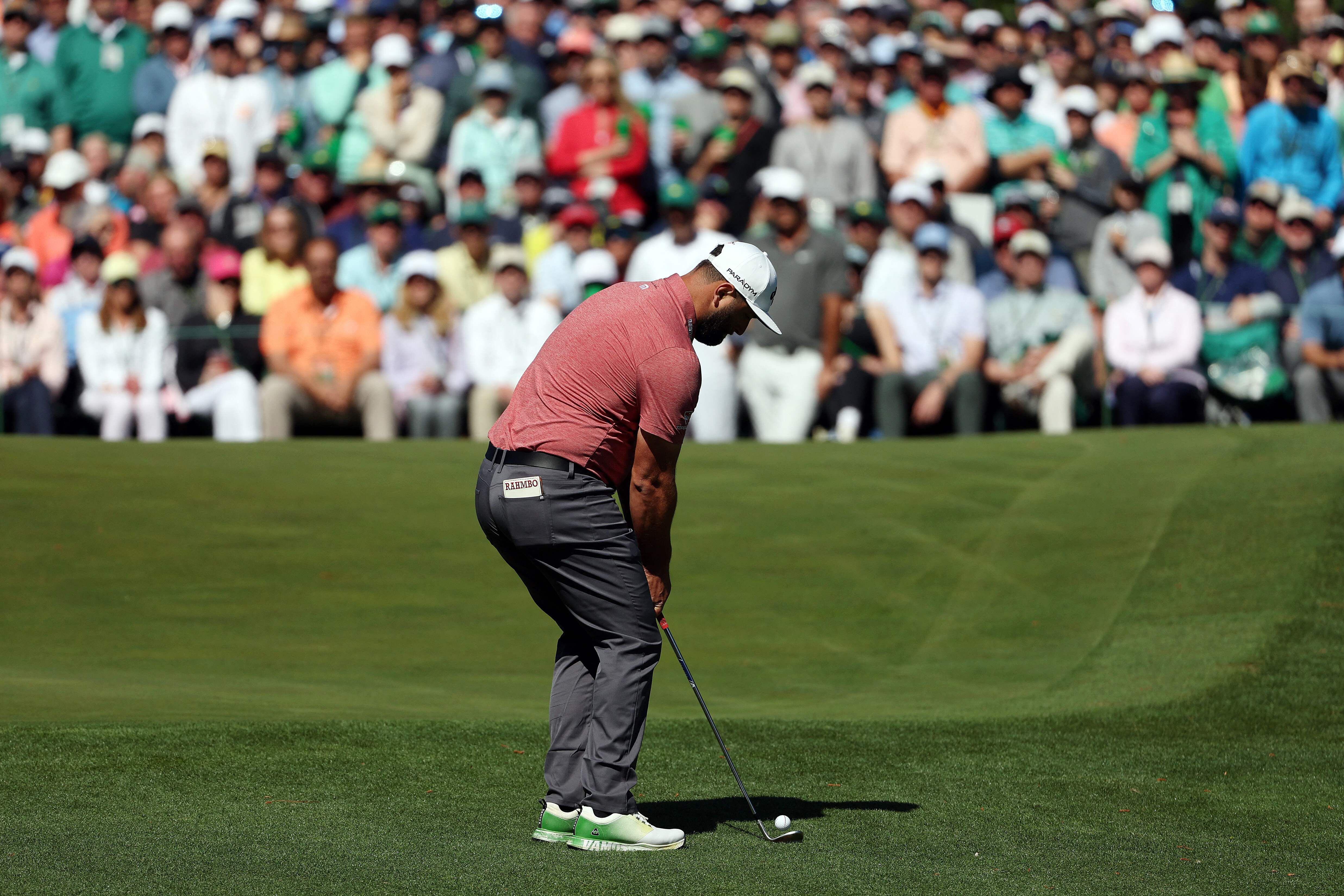 AUGUSTA, GEORGIA - APRIL 09: Jon Rahm of Spain plays a shot on the sixth hole during the final round of the 2023 Masters Tournament at Augusta National Golf Club on April 09, 2023 in Augusta, Georgia.   Patrick Smith/Getty Images/AFP (Photo by Patrick Smith / GETTY IMAGES NORTH AMERICA / Getty Images via AFP)