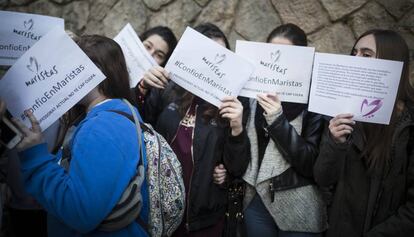 Protesta en el colegio Maristas, en febrero.