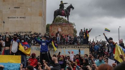 Una de las protestas contra el gobierno de Iván Duque, en Bogotá (Colombia).