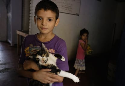 Un niño hondureño, en un albergue de migrantes en México.