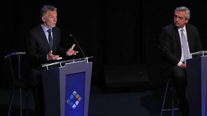 Mauricio Macri y Alberto Fernández, durante el segundo debate. 