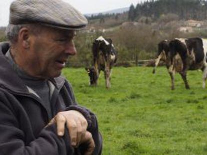 Un ganadero gallego de la zona de Palas de Rei (Lugo), con su ganado.