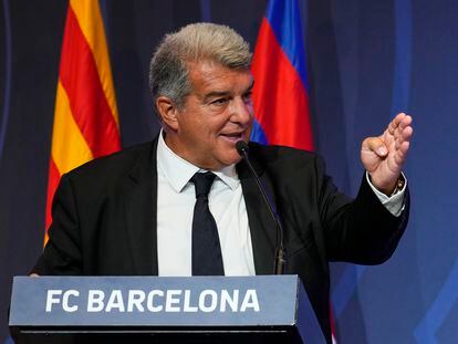 El presidente del FC Barcelona, Joan Laporta, durante un acto del mes pasado en Barcelona.