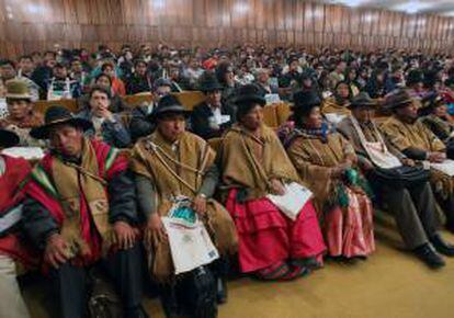 Vista general de la inauguración del IV Foro Internacional "Hacia la construcción de una nueva política de control social y revalorización de la Hoja de Coca", que organiza el viceministerio boliviano de la Coca y la Asociación Peruana sobre Hoja de Coca en La Paz (Bolivia).