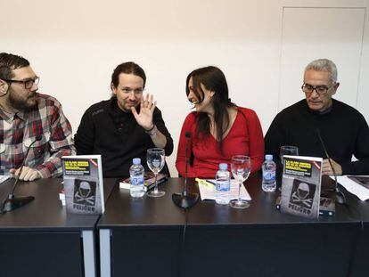 Nega, Pablo Iglesias, Arantxa Tirado y Diego Ca&ntilde;amero, este jueves en Madrid. 
 