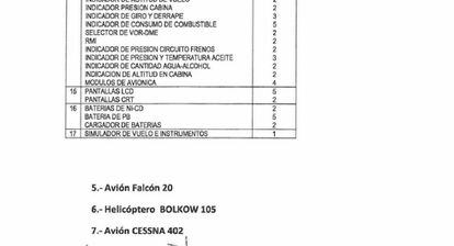 Página del anexo del convenio en el que se detallan los materiales que aporta EATC a la universidad Rey Juan Carlos.