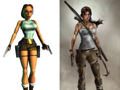 Comparación del personaje Lara Croft, en 1996 y en una versión reciente.
