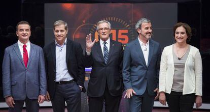 D'esquerra a dreta, Alfred Bosch (ERC), Alberto Fernández Díaz (PP), Xavier Trias (CiU) i Ada Colau (BComú), ahir en el debat de TV3.