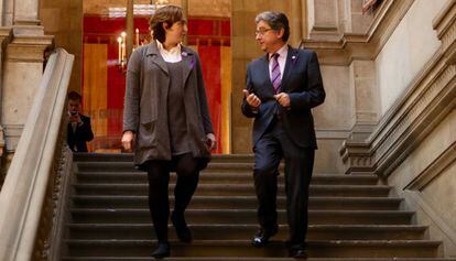 Ada Colau y Enric Millo, este mi&eacute;rcoles, en el Ayuntamiento de Barcelona. 