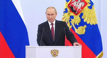 El presidente de Rusia, Vladímir Putin, durante su discurso, este viernes en Moscú.